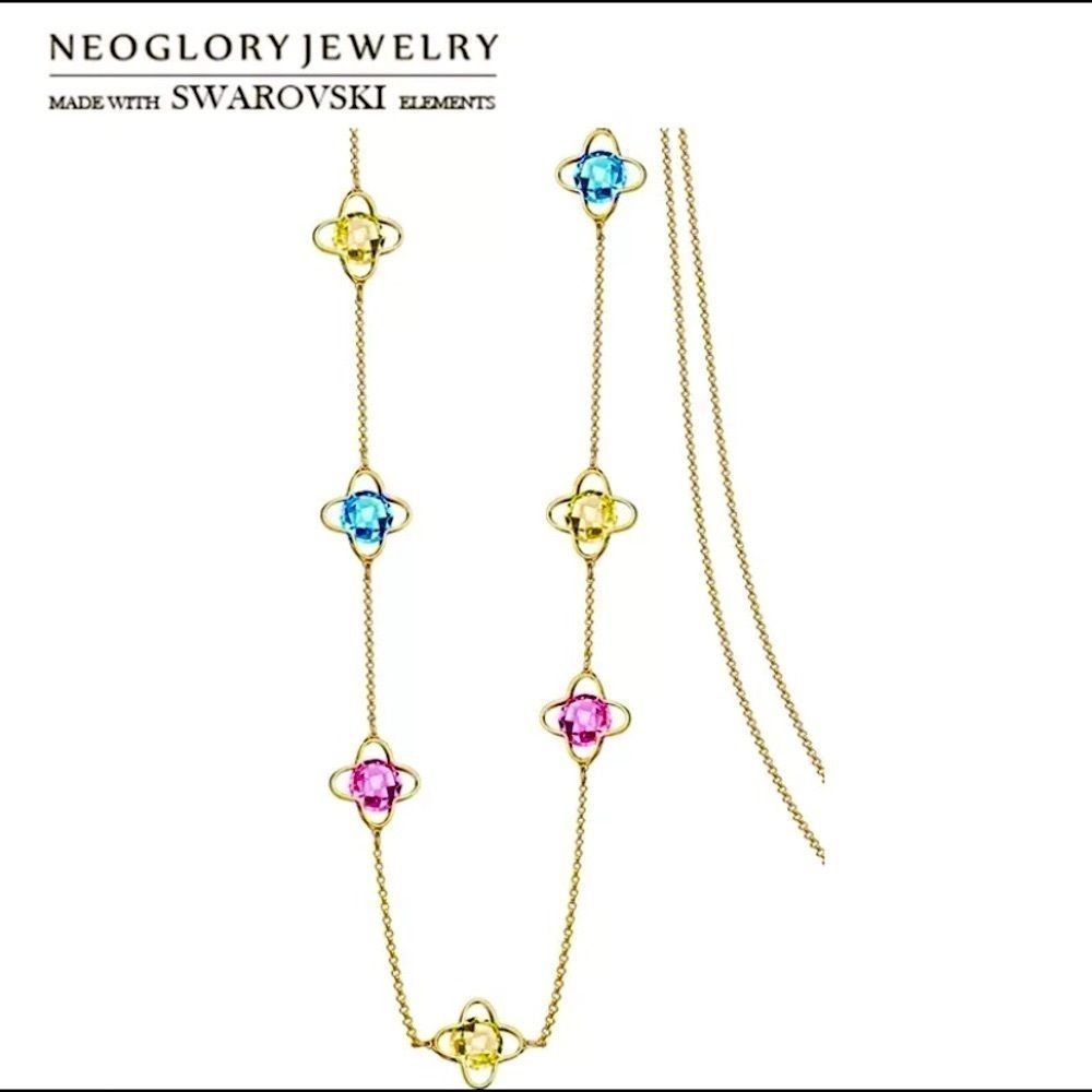 BNIB!! NEOGLORY YELLOW GOLD PLATED SWAROVSKI CRYSTAL GEOMETRIC LONG PENDANT!
